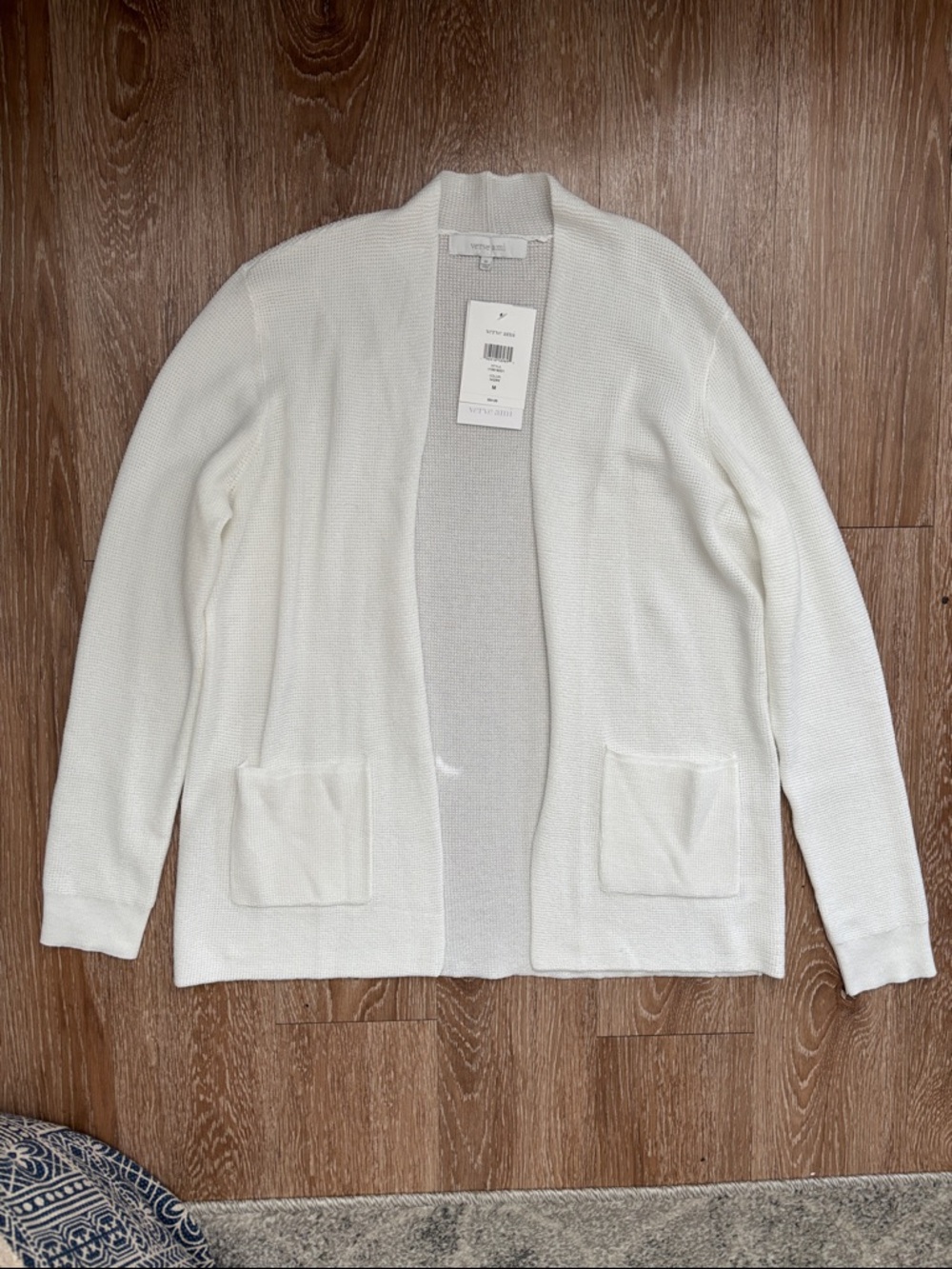 New! Verve Ami waffle knit white open front cardigan, medium